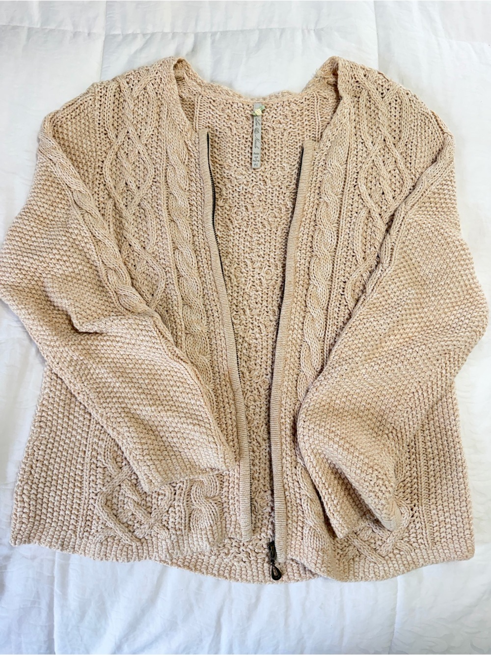 Leo & Nicole Petite Large 100% Cotton Cable Knit Zip Front Cardigan Sweater